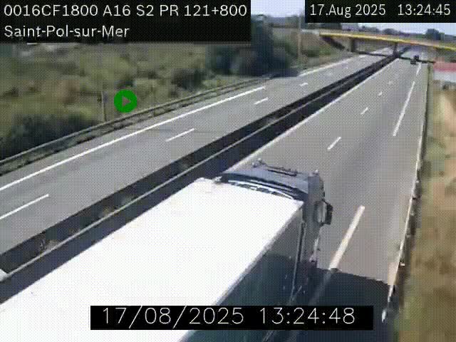 Webcam autoroute A16 à proximité de Dunkerque, à hauteur de la sortie Saint-Pol-sur-Mer. Vue orientée vers Calais