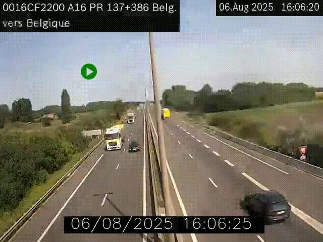 Webcam à la frontière franco-belge au niveau de Bray-Dunes/De-Panne sur l'autoroute A16. Vue orientée vers la Belgique