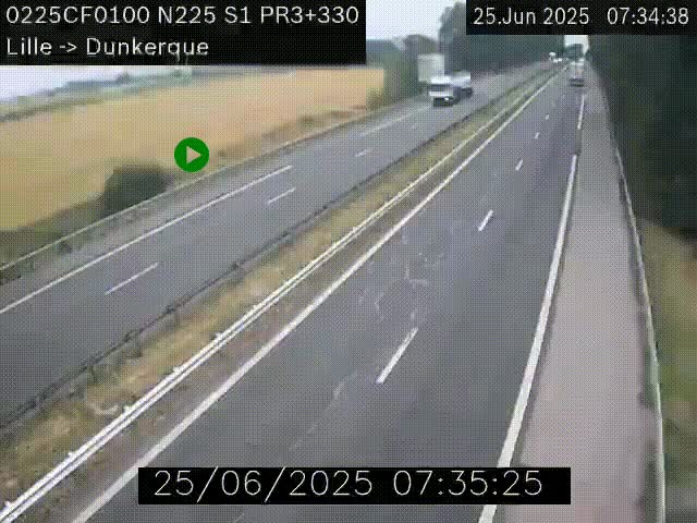 Webcam autoroute A25 (N225) à hauteur de Bergues (Bierne). Vue orientée vers Dunkerque.