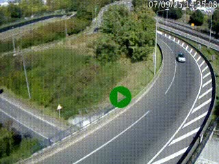Caméra autoroute à la jonction entre l'A7 et la D301 (Boulevard urbain Sud de Lyon) à Feyzin, au sud de Lyon. Vue orientée vers Mions