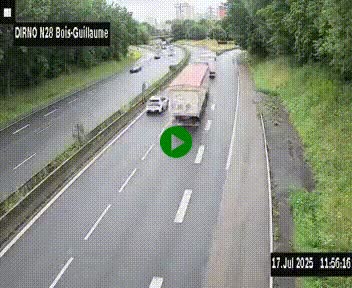 Webcam routière à hauteur de Bois-Guillaume en périphérie de Rouen. Vue orientée vers Rouen