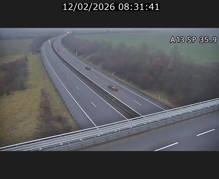 Webcam trafic sur A13 à l'entrée ouest du tunnel Markusbierg à Remerschen. Vue orientée vers Mondorf-les-Bains.