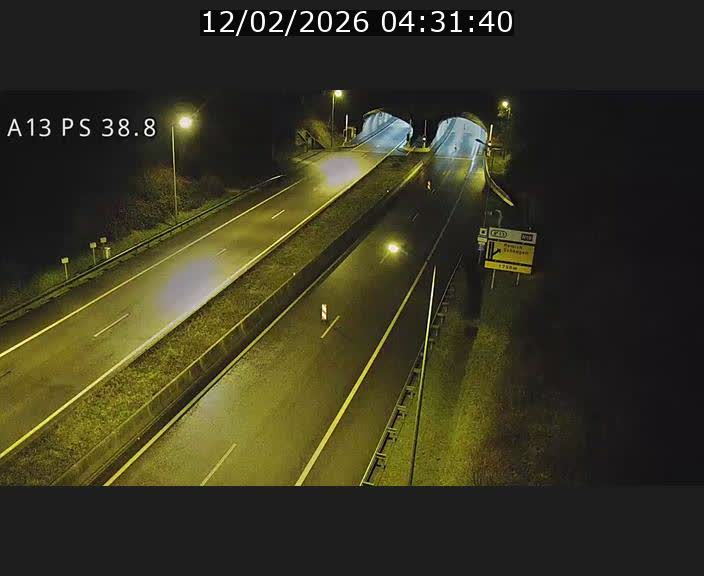 Webcam autoroute A13 à l'entrée ouest du tunnel Markusbierg à Schengen. Vue orientée vers Mondorf-les-Bains
