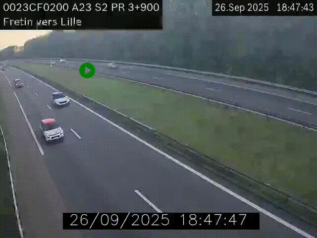 Webcam autoroute A23 à hauteur de Fretin. Vue orientée vers Lille