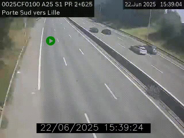 Webcam autoroute A25 sur le périphérique de Lille à hauteur de Lille-Sud et la sortie 3 Faches-Thumesnil. Vue orientée vers Lille-Centre.