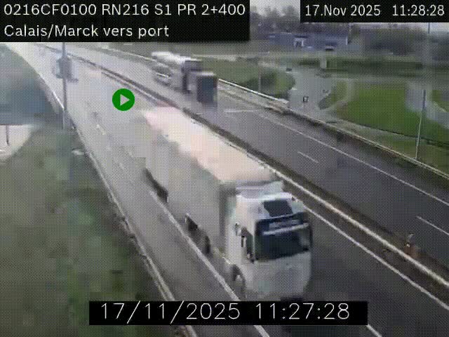 Webcam à Calais sur A216 (N216) en direction du port (harbour) de Calais.