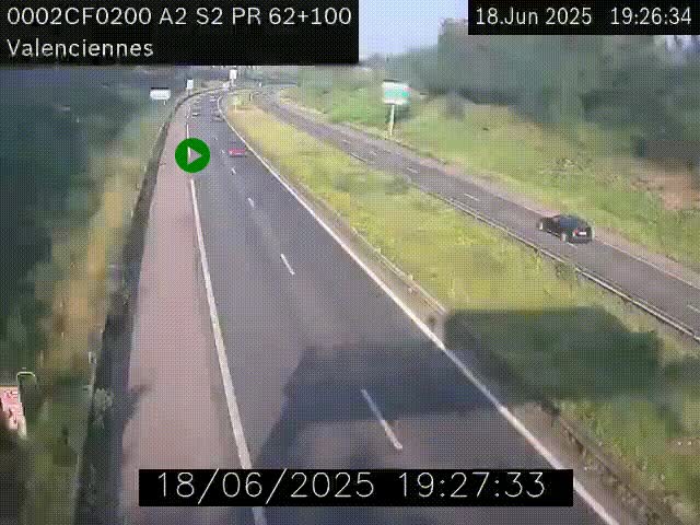 Webcam autoroute A2 à Valenciennes. Vue orientée vers Maubeuge et Mons (Belgique)