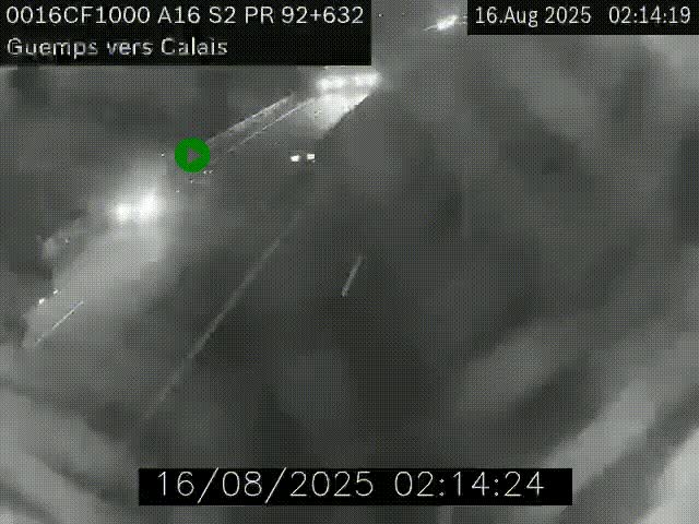 Webcam A16 juste après l'aire de repos d'Offekerque à Guemps. Vue orientée vers Calais