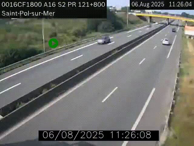 Webcam autoroute A16 à proximité de Dunkerque, à hauteur de la sortie Saint-Pol-sur-Mer. Vue orientée vers Calais