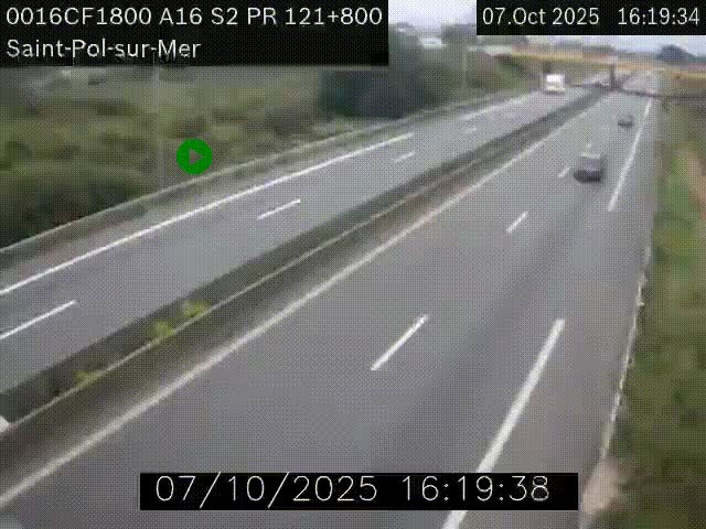 Webcam autoroute A16 à proximité de Dunkerque, à hauteur de la sortie Saint-Pol-sur-Mer. Vue orientée vers Calais