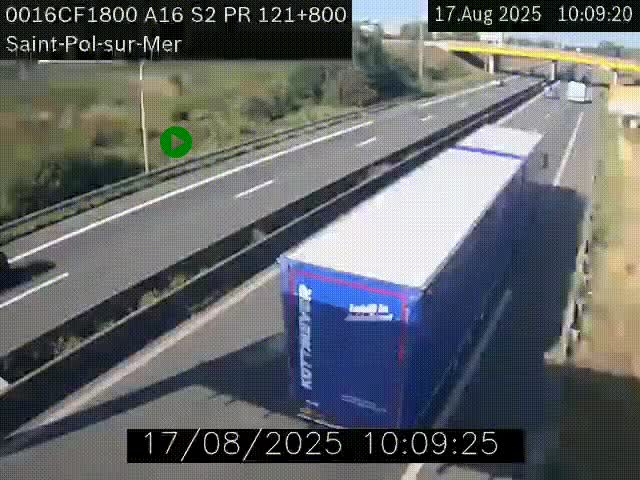 Webcam autoroute A16 à proximité de Dunkerque, à hauteur de la sortie Saint-Pol-sur-Mer. Vue orientée vers Calais