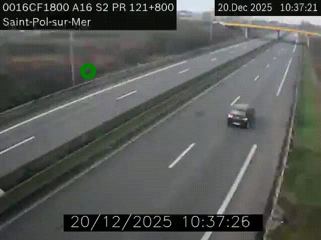Webcam autoroute A16 à proximité de Dunkerque, à hauteur de la sortie Saint-Pol-sur-Mer. Vue orientée vers Calais