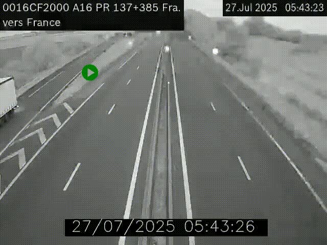 Webcam à la frontière franco-belge au niveau de Bray-Dunes/De-Panne sur l'autoroute A16. Vue orientée vers Calais