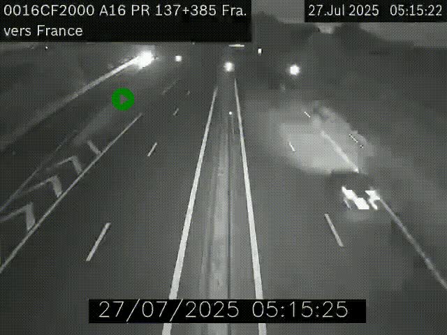 Webcam à la frontière franco-belge au niveau de Bray-Dunes/De-Panne sur l'autoroute A16. Vue orientée vers Calais