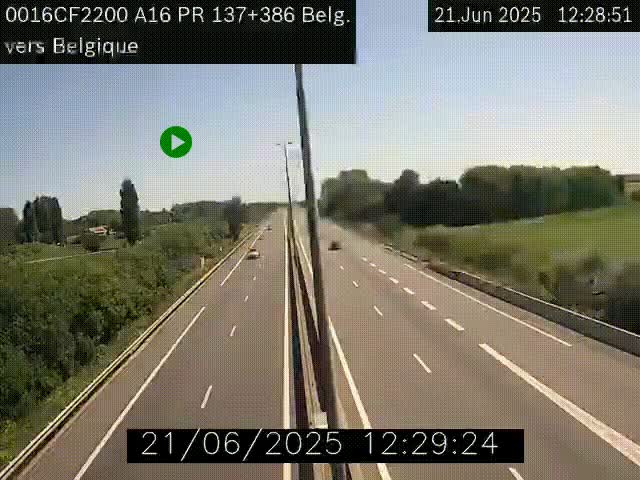 Webcam à la frontière franco-belge au niveau de Bray-Dunes/De-Panne sur l'autoroute A16. Vue orientée vers la Belgique