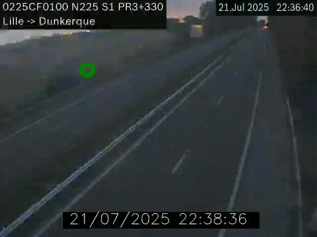 Webcam autoroute A25 (N225) à hauteur de Bergues (Bierne). Vue orientée vers Dunkerque.