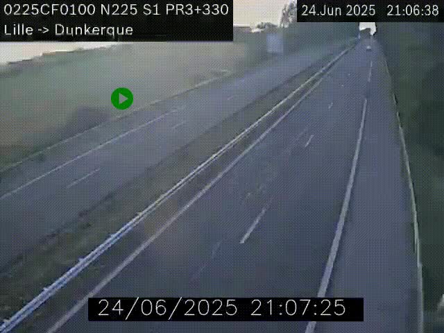 Webcam autoroute A25 (N225) à hauteur de Bergues (Bierne). Vue orientée vers Dunkerque.