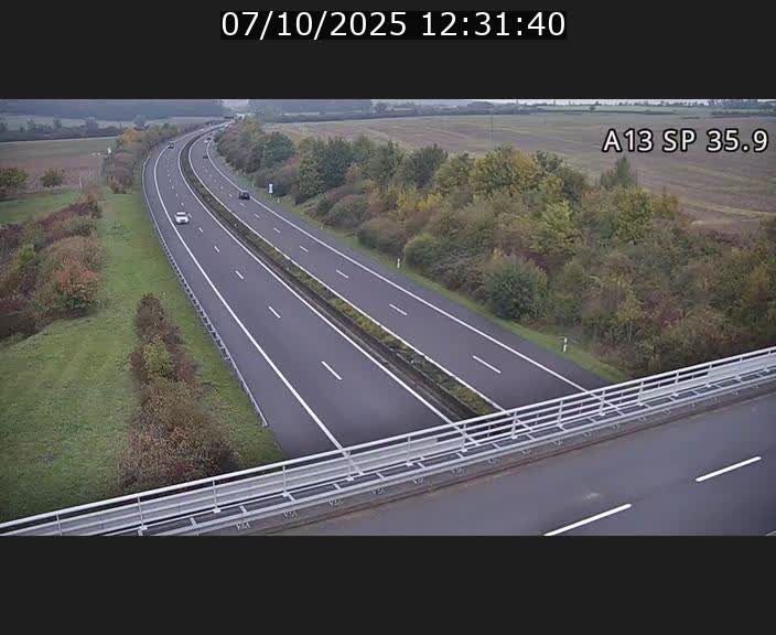 Webcam trafic sur A13 à l'entrée ouest du tunnel Markusbierg à Remerschen. Vue orientée vers Mondorf-les-Bains.