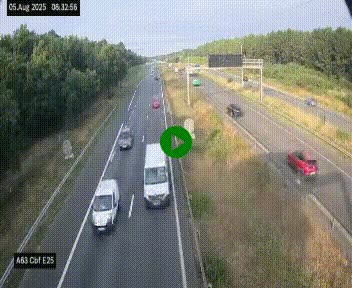 Webcam autoroute A63 en périphérie de Bordeaux au sud-est de la ville, en provenance du bassin d'Arcachon. Vue orientée vers Bordeaux