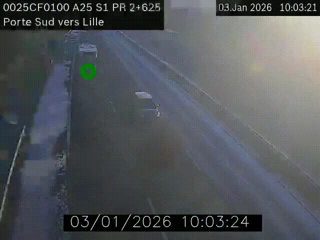 Webcam autoroute A25 sur le périphérique de Lille à hauteur de Lille-Sud et la sortie 3 Faches-Thumesnil. Vue orientée vers Lille-Centre.