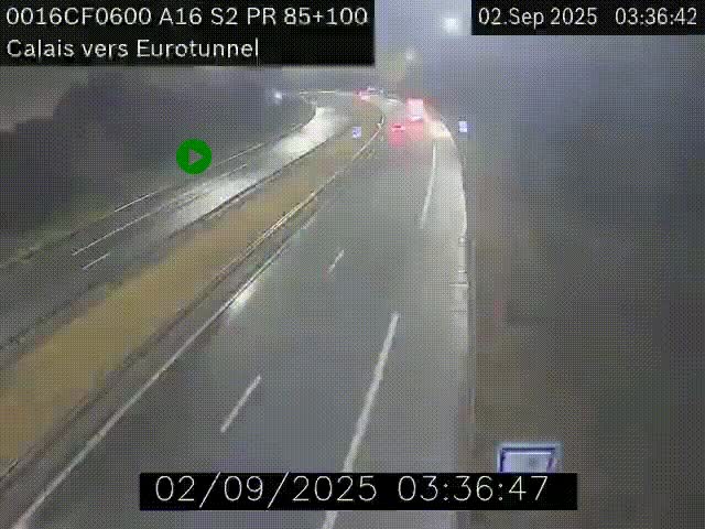 Webcam A16 à Calais en direction du Tunnel sous la Manche (Eurotunnel)