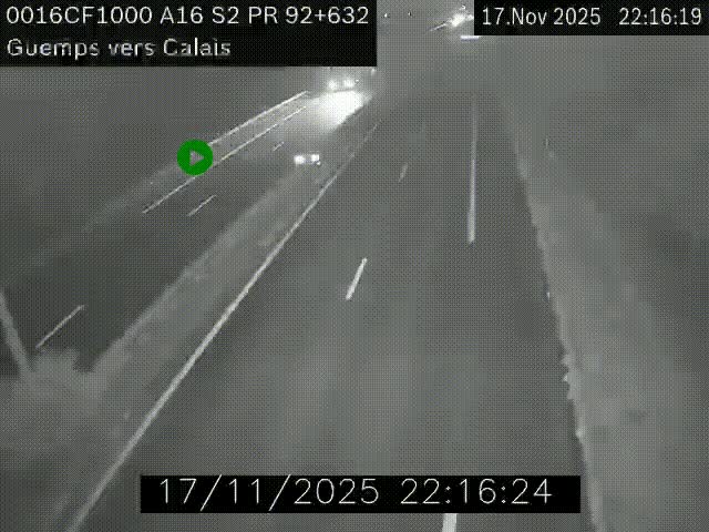 Webcam A16 juste après l'aire de repos d'Offekerque à Guemps. Vue orientée vers Calais