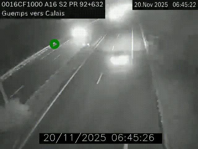 Webcam A16 juste après l'aire de repos d'Offekerque à Guemps. Vue orientée vers Calais