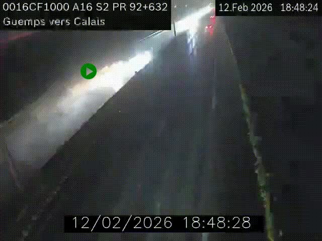 Webcam A16 juste après l'aire de repos d'Offekerque à Guemps. Vue orientée vers Calais