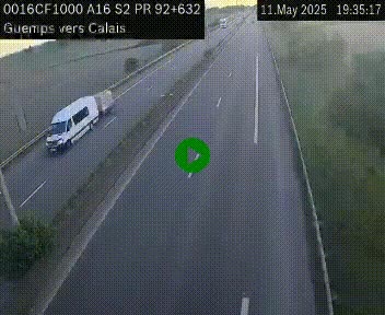 Webcam A16 juste après l'aire de repos d'Offekerque à Guemps. Vue orientée vers Calais