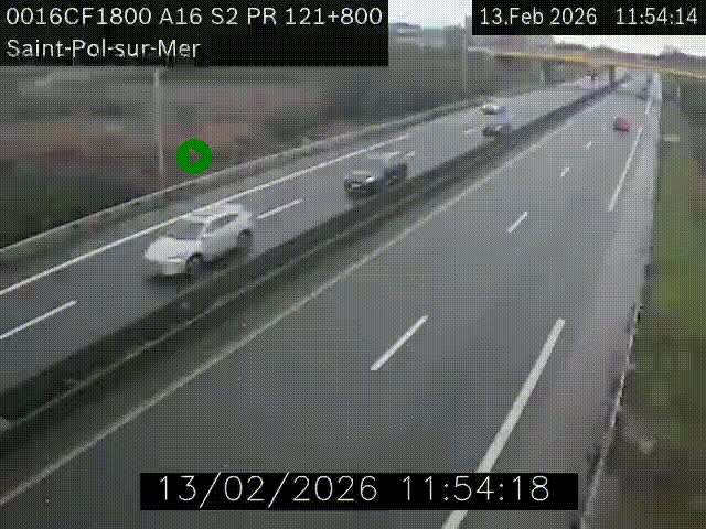 Webcam autoroute A16 à proximité de Dunkerque, à hauteur de la sortie Saint-Pol-sur-Mer. Vue orientée vers Calais