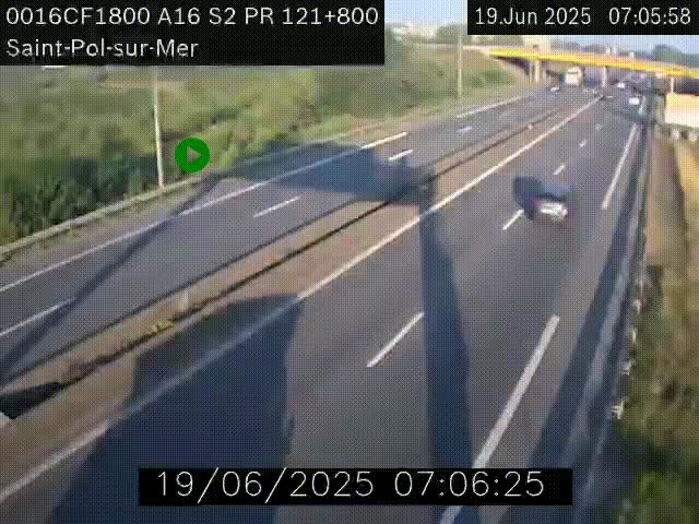 Webcam autoroute A16 à proximité de Dunkerque, à hauteur de la sortie Saint-Pol-sur-Mer. Vue orientée vers Calais
