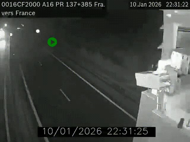 Webcam à la frontière franco-belge au niveau de Bray-Dunes/De-Panne sur l'autoroute A16. Vue orientée vers Calais