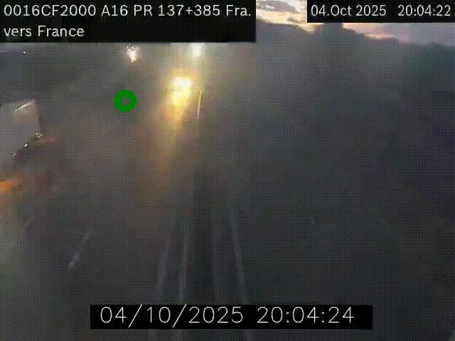 Webcam à la frontière franco-belge au niveau de Bray-Dunes/De-Panne sur l'autoroute A16. Vue orientée vers Calais