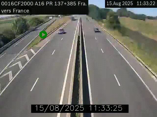 Webcam à la frontière franco-belge au niveau de Bray-Dunes/De-Panne sur l'autoroute A16. Vue orientée vers Calais