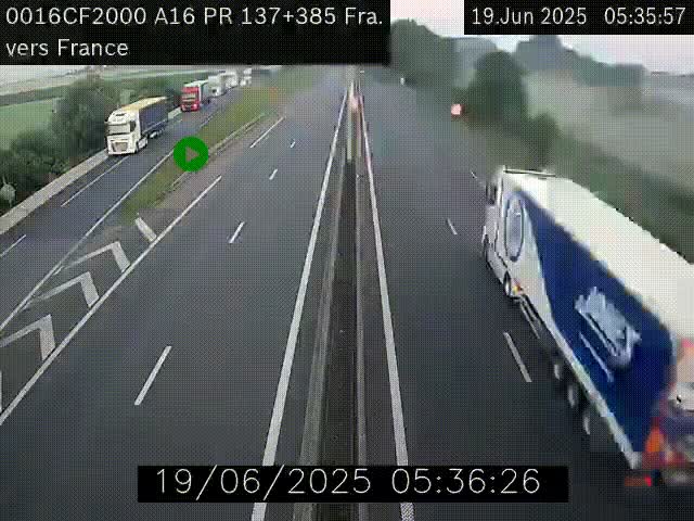 Webcam à la frontière franco-belge au niveau de Bray-Dunes/De-Panne sur l'autoroute A16. Vue orientée vers Calais