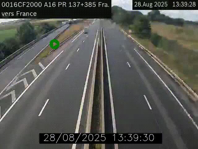 Webcam à la frontière franco-belge au niveau de Bray-Dunes/De-Panne sur l'autoroute A16. Vue orientée vers Calais