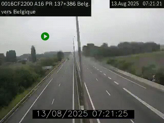 Webcam à la frontière franco-belge au niveau de Bray-Dunes/De-Panne sur l'autoroute A16. Vue orientée vers la Belgique