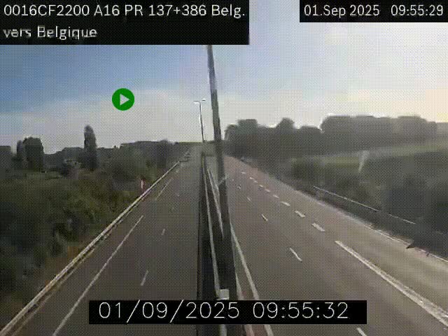 Webcam à la frontière franco-belge au niveau de Bray-Dunes/De-Panne sur l'autoroute A16. Vue orientée vers la Belgique