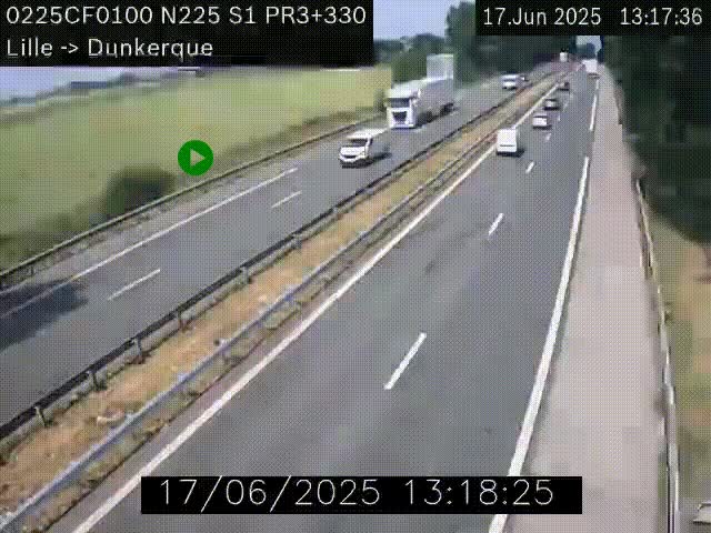 Webcam autoroute A25 (N225) à hauteur de Bergues (Bierne). Vue orientée vers Dunkerque.