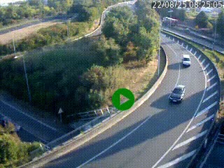Caméra autoroute à la jonction entre l'A7 et la D301 (Boulevard urbain Sud de Lyon) à Feyzin, au sud de Lyon. Vue orientée vers Mions