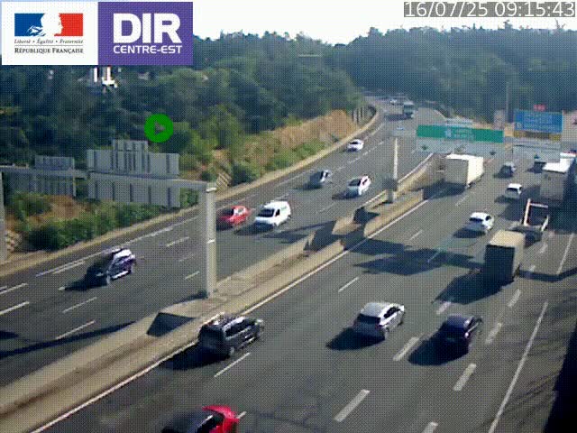 Caméra de circulation routière sur le boulevard périphérique Laurent Bonnevay de Lyon (D383) à hauteur de Bron, avant la jonction avec l'A43. Vue orientée vers l'échangeur