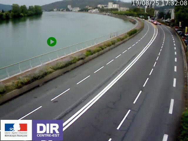 Webcam sur le quai Parjot à Vienne, aux Portes de Lyon, sur la Nationale 7, à la jonction avec le boulevard du Rhône-nord (D1407), caméra orientée vers Lyon