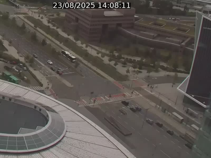 Webcam sur l'avenue John Fitzgerald Kennedy (N51) avec vue sur le Pont rouge (Pont Grande Duchesse Charlotte), l'arrêt Pfaffenthal et l'entrée du quartier Kirchberg