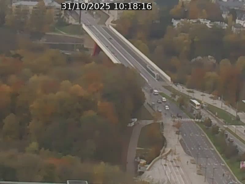 Webcam sur l'avenue John Fitzgerald Kennedy (N51) avec vue sur le Pont rouge (Pont Grande Duchesse Charlotte), l'arrêt Pfaffenthal et l'entrée du quartier Kirchberg