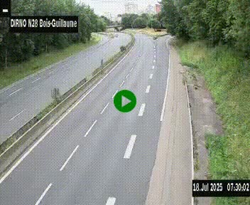 Webcam routière à hauteur de Bois-Guillaume en périphérie de Rouen. Vue orientée vers Rouen