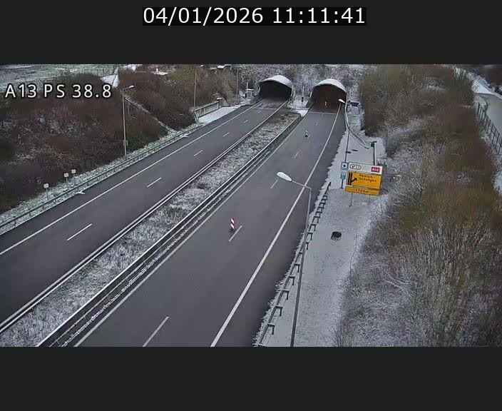 Webcam autoroute A13 à l'entrée ouest du tunnel Markusbierg à Schengen. Vue orientée vers Mondorf-les-Bains