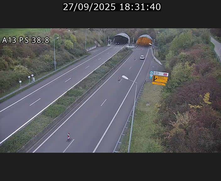 Webcam autoroute A13 à l'entrée ouest du tunnel Markusbierg à Schengen. Vue orientée vers Mondorf-les-Bains