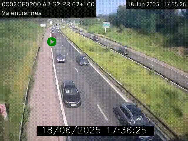 Webcam autoroute A2 à Valenciennes. Vue orientée vers Maubeuge et Mons (Belgique)