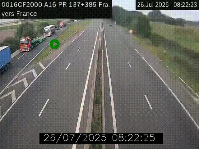Webcam à la frontière franco-belge au niveau de Bray-Dunes/De-Panne sur l'autoroute A16. Vue orientée vers Calais