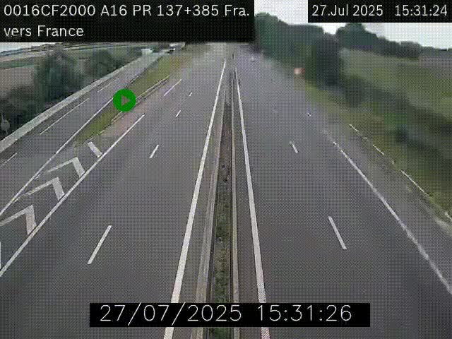 Webcam à la frontière franco-belge au niveau de Bray-Dunes/De-Panne sur l'autoroute A16. Vue orientée vers Calais